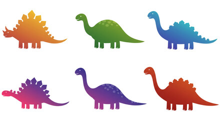 Colorful Stegosaurus and Apatosaurus Silhouettes Cute Dinosaur Graphic Prehistoric Animals Kids Room