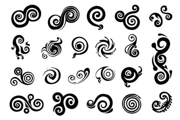 Decorative Swirl Spiral Vector Silhouette Set Elegant Graphic Design Elements Invitations Logos Tattoos Art Projects
