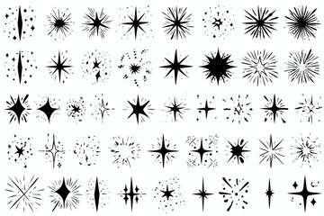 Doodle Sparkle and Twinkle Star Vector Set with Comic Burst and Light Flash Effects
