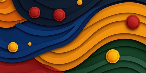 Abstract Layered Waves in Blue Orange Red and Green