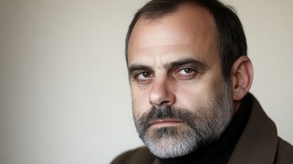 Obraz premium Portrait of a Serious Middle Aged Man with Beard Wearing a Turtleneck