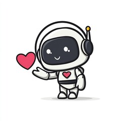 Cute Chibi Robot Waving with Heart 