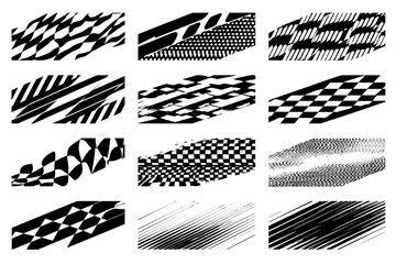 Racing Stripe Vector Set Race Car Checkered Flag Speed Decal Patterns Dynamic Lines Competition Automotive Motorsport Graphics