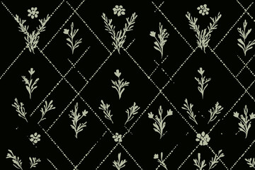 Seamless Diamond Floral Repeat Pattern with Small Ditsy Flowers � Vintage Floral Lattice Tile Design