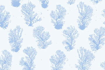 Seamless Coral Reef and Seaweed Pattern with Watercolor Texture � Vintage Underwater Life Diamond Motif Print