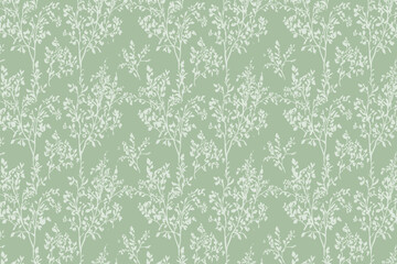 Seamless Modern Line Art Pattern with Elegant Tree Branches and Leaves Silhouette for Surface Design