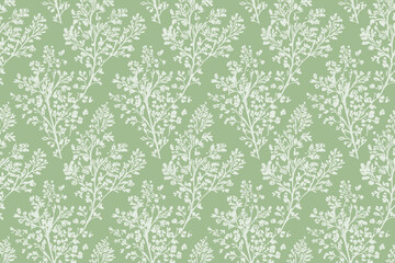 Seamless Modern Line Art Pattern with Elegant Tree Branches and Leaves Silhouette for Surface Design