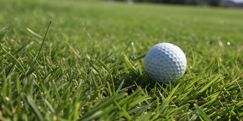 Fototapeta premium Golf Ball on Green Grass Close-Up 