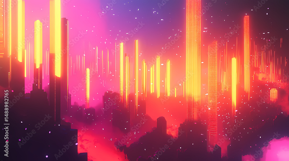 Wall mural a vibrant audio waveform visualizes sound data with glowing bars, creating a dynamic digital aesthet