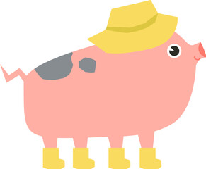 Happy Pig in Hat and Boots Paper Cut