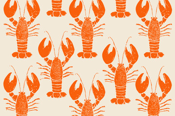 Seamless Abstract Lobster Vector Pattern with Marine Silhouette Texture for Fabric and Wallpaper