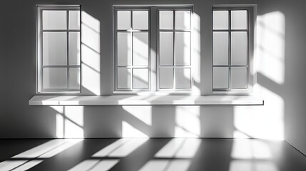 Simple interior room with shadows cast by windows.