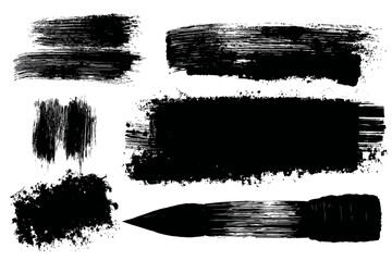 Set of Black Paint and Ink Brush Stroke Vectors