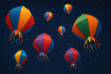 Fototapeta premium Colorful Festa Junina Lanterns Night Sky