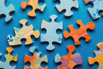 Synergy in Puzzle Pieces: Collaboration and Innovation on a Bright Blue Background