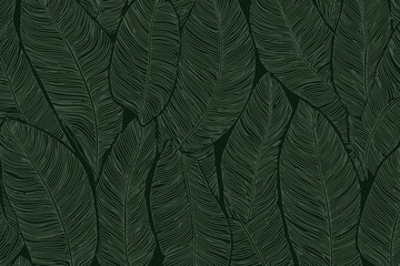 Tropical Luxury Leaf Pattern with Golden Banana Leaf Line Art Vector Illustration