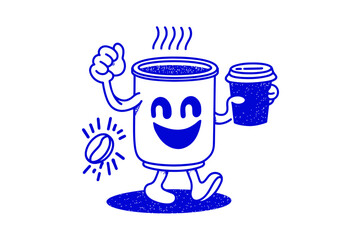 Funny cartoon mascot coffee cup vector logo design template graphic elements for advertising branding posters banners print and stickers