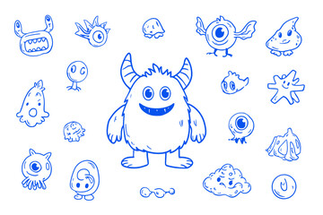 Fototapeta premium Funny cartoon smiling character and mascot vector logo design template graphic elements for advertising branding posters banners abstract stickers and line icons