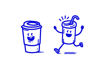 Funny cartoon coffee cup mascot vector logo design template graphic elements for advertising branding posters banners print and stickers