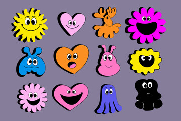 Funny Cartoon Character Mascots Vector Logo Templates with Emotion Stickers for Branding and Advertising