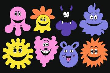 Funny Cartoon Character Mascots Vector Logo Templates with Emotion Stickers for Branding and Advertising