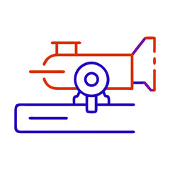 Obraz premium Lathe tool icon in metallurgy and production, outline design, blue and red colors, copy space
