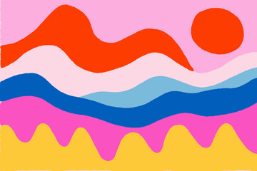 Bright Bold Minimal Vector Illustrations Wavy Groovy Doodle Naive Style Hand Drawn Summer Travel Designs