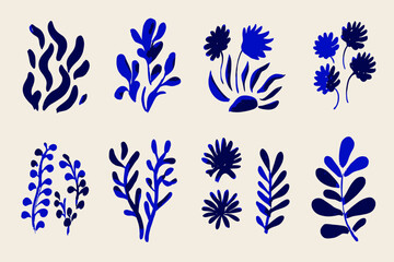 Simple minimal wavy groovy naive style vector illustrations hand drawn flowers plants floral botanic design templates frames modern wall art
