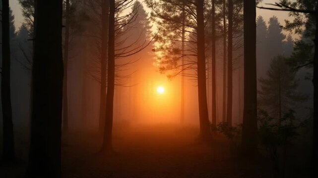 Early morning with sunrise in forest