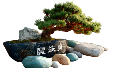 Bonsai Tree Zen Garden Miniature Tree Japanese Bonsai Potted Plant Decorative Stones Tran