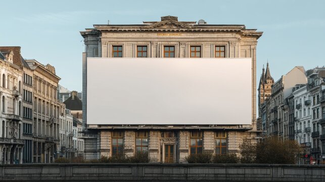A stunning image of blank Billboard on a Classic European Building.
