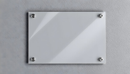 Blank silver glass signboard on textured wall mockup, low-poly. White tone