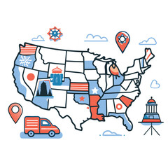 Obraz premium Illustrative Map Depicting the Geographic Zones of the United States
