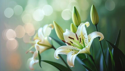 Fototapeta premium Serene White Lilies: A Bouquet of Purity and Grace