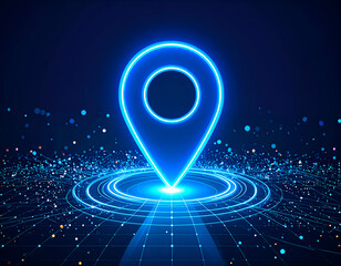 Glowing Neon Location Pin Digital Map Navigation Concept