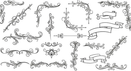 Ornate Flourishes Vintage Swirls Decorative Elements Vector Illustration Banners Scrolls Design