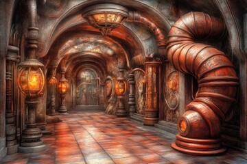 Obraz premium Steampunk Corridor