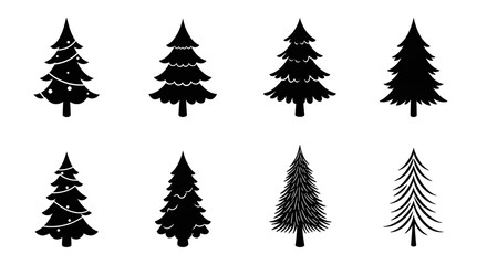 Festive Christmas Trees Vector Illustration Set Holiday Season Black Silhouettes Winter Decor