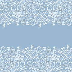 White Lace Border on Blue Background.