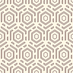 Contemporary honeycomb geometric pattern. Repeated hexagons ornament. Modern mosaic background. Seamless surface abstract design. Geo wallpaper. Digital paper, textile print. Vector art