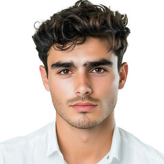 Fototapeta premium Man with penetrating look against Transparent background, embodying confidence and depth in expression, man with penetrating look, PNG background