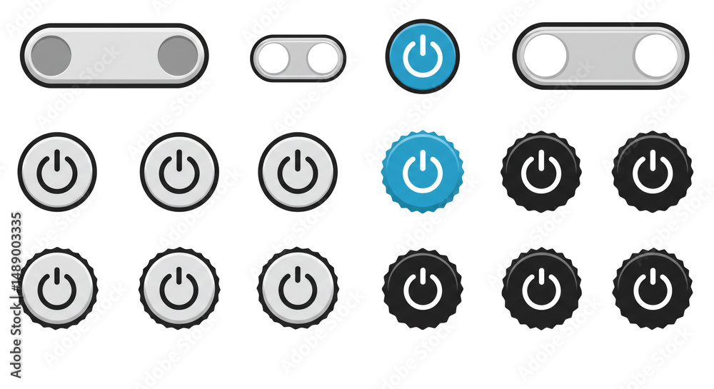 Poster toggle switch power button icons on off interface ui design elements digital technology vector art