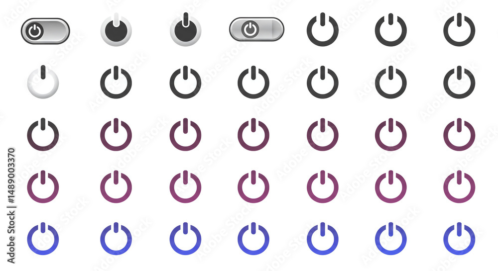 Poster power on off icons set vector collection design elements start button switch computer modern tech