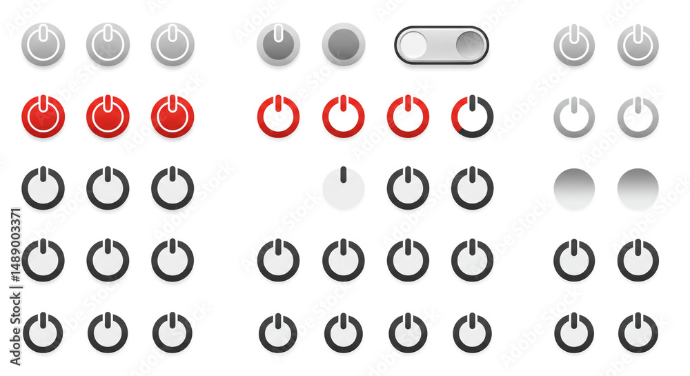 Poster power button icon set on off toggle switch ui design vector icons technology graphic web element
