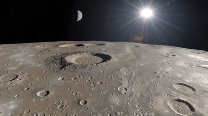 view of a moon with a bright sun in the background
