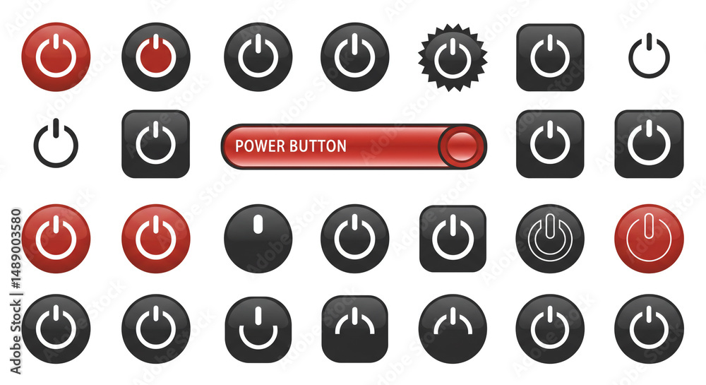 Fototapete power buttons icon collection switch on or off interface design vector graphics ui elements web