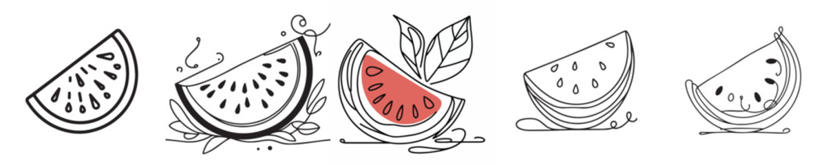watermelon fruit vector continuous line style