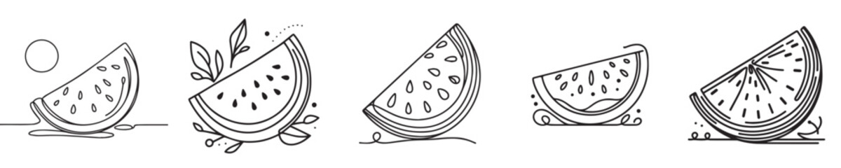 watermelon fruit vector continuous line style