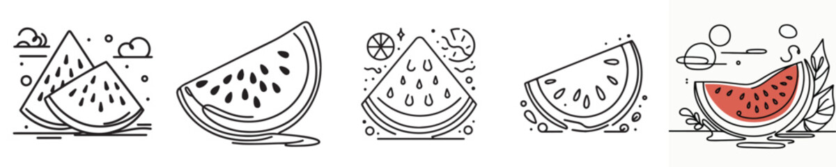 watermelon fruit vector continuous line style