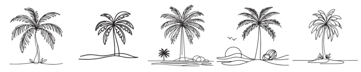 coconut tree vector continuous line style